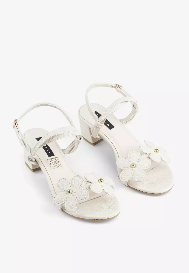 Daisy Block Heels Bunga Metalik Metallic Leather Hak Kotak High Heels Pesta