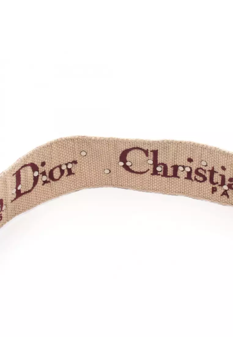 Pre-Loved Christian Dior Addict oblique Shoulder bag canvas leather Bordeaux beige