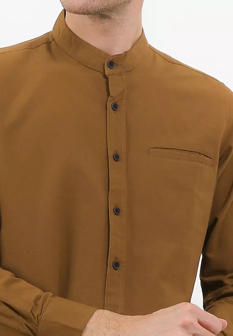 Kemeja Pria Polos Katun Sigaret Lengan Panjang Brown Exclusive Premium