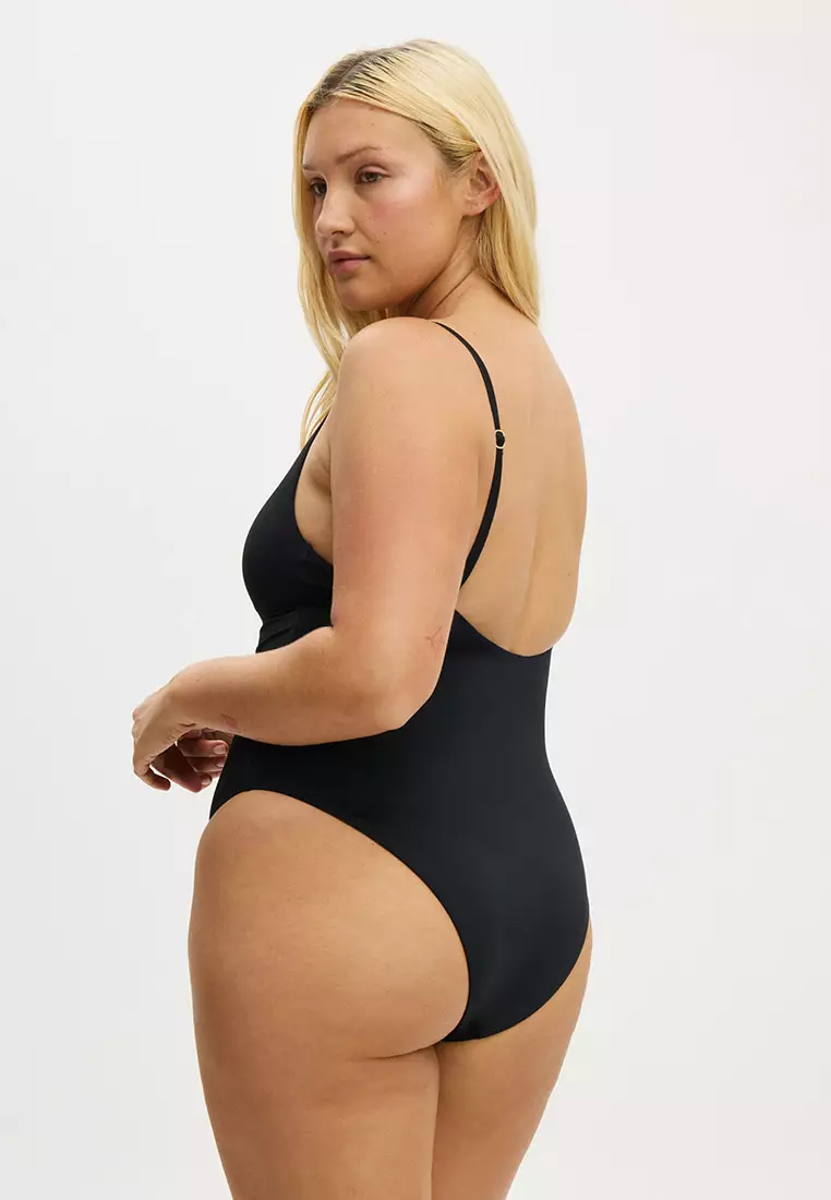 Thin Strap V Neck One Piece Cheeky
