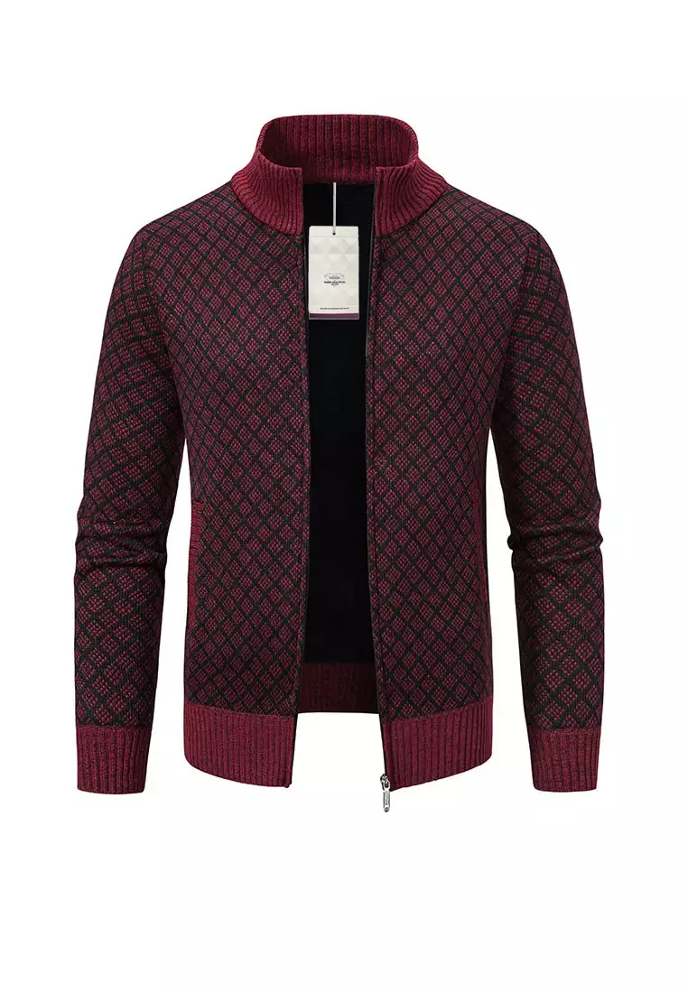 VANSA Fashionable Plaid Knitted Jacket VCM-Kw-228-6967