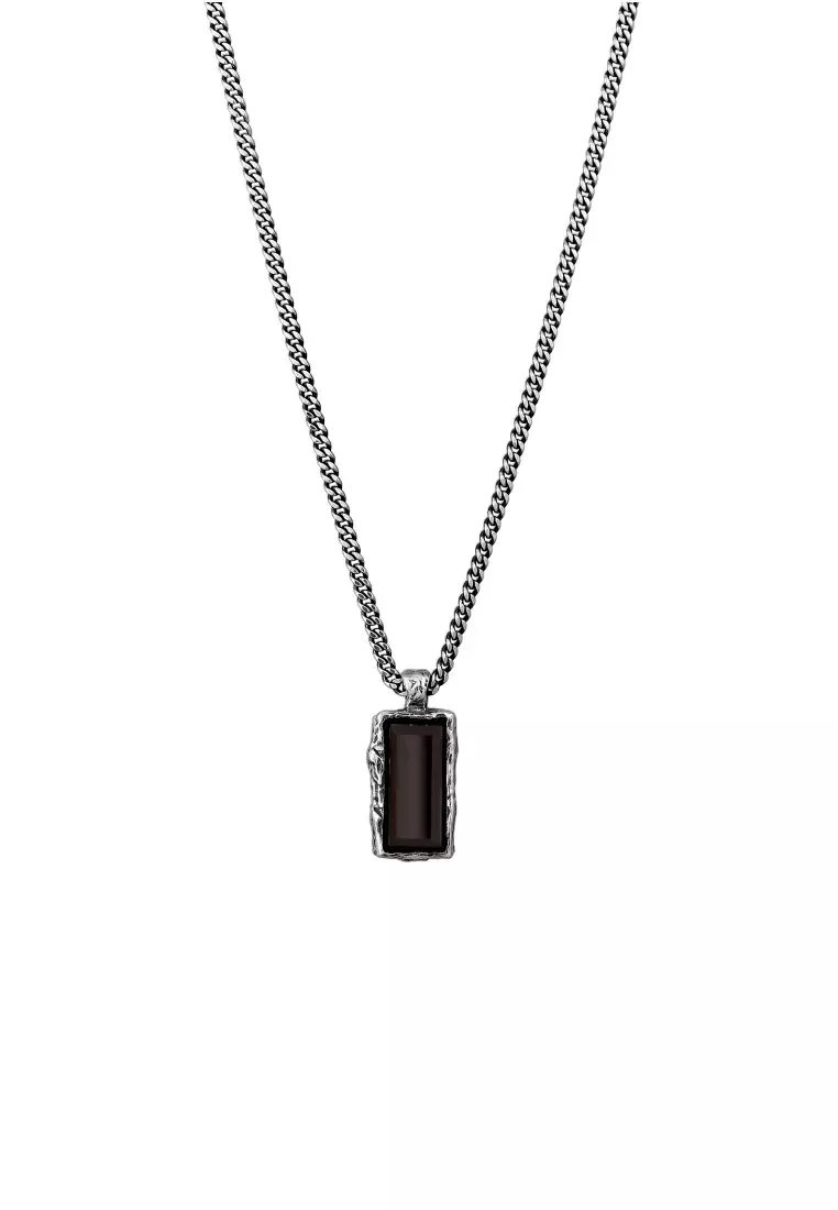 EXCLUSIVE Kalung Perhiasan Perak 925 Pria Rectangle Onyx
