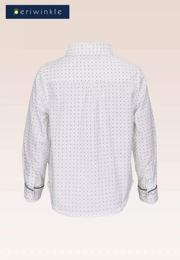 Ethan Boys White Printed Poplin Long Sleeved Button-down Shirt