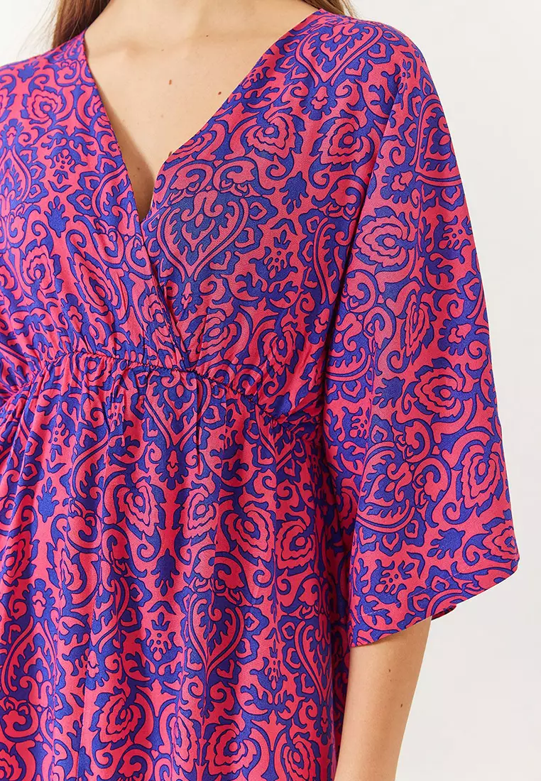 Women's Double Breasted V Neck Front Slit Detail Print Dress 60261411