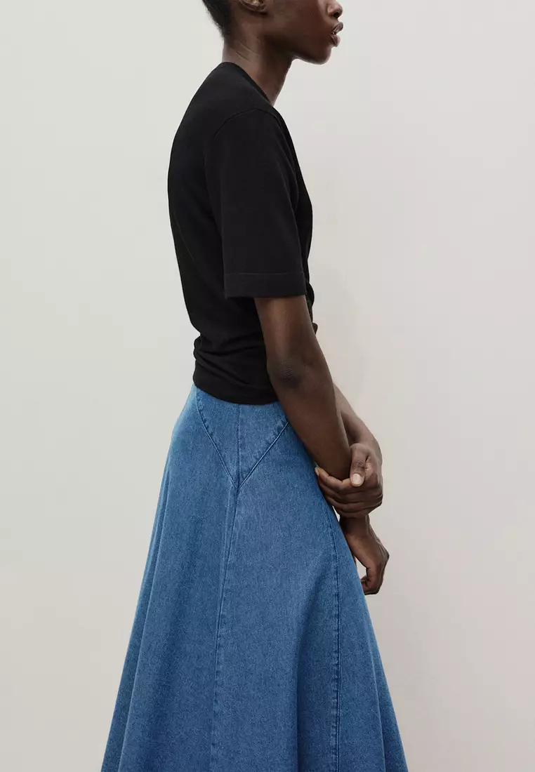 Denim Midi-Skirt With Stitching