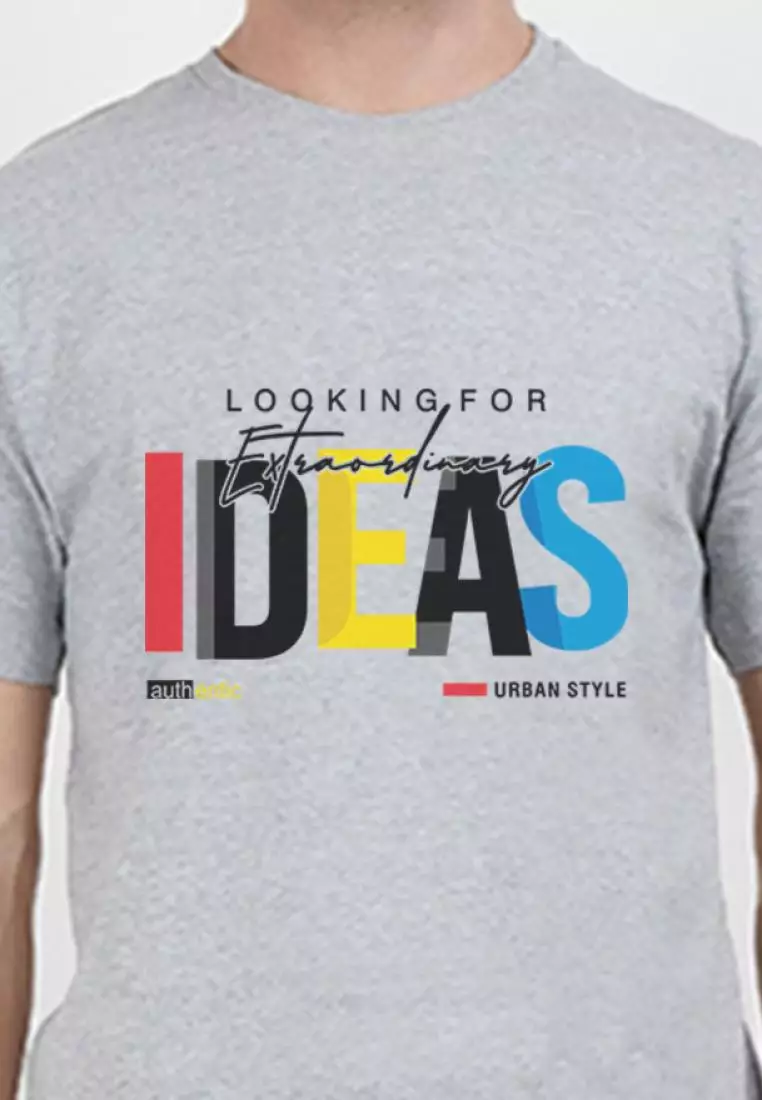 Ideas 图案灰色棉质短袖圆领常规版型 T 恤