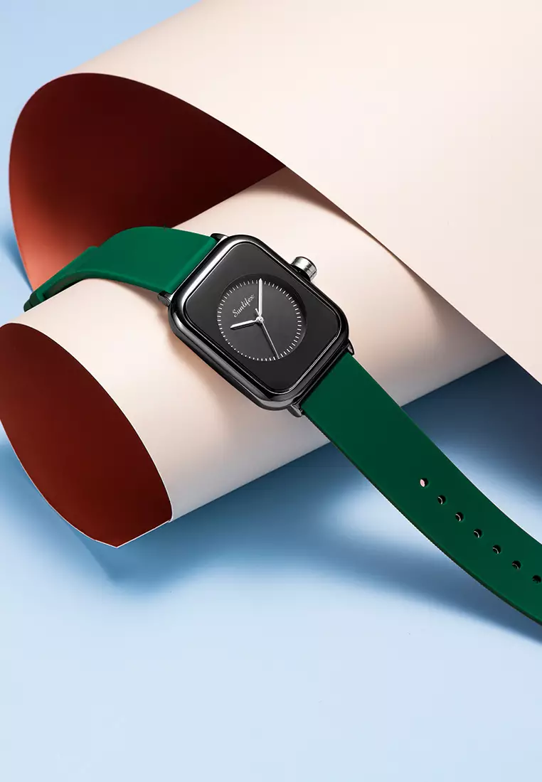 Jam Tangan Wanita Kuarsa Anggun Santai Tali Silikon Jam Tangan Cewek Original green black