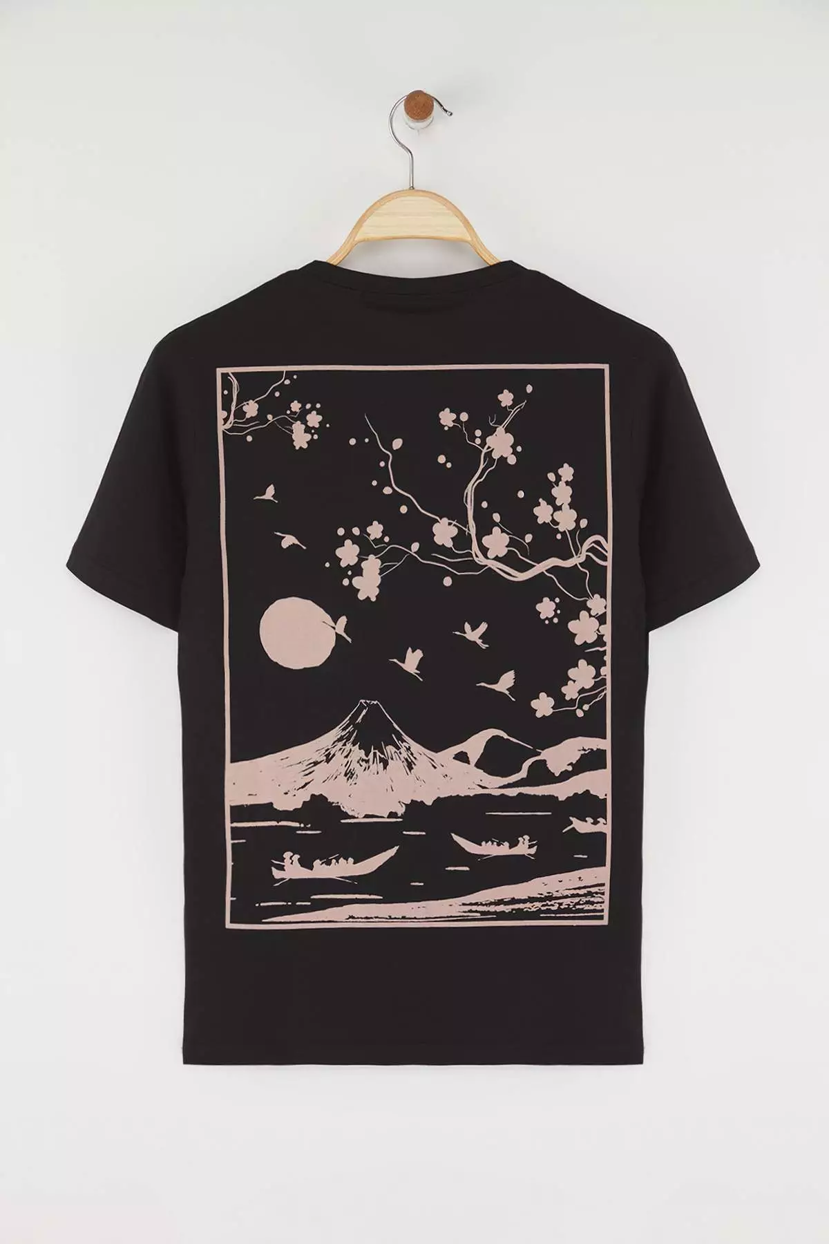 Black Slim/Fitted Japanese Wood Back Printed Cotton T-Shirt Tmnss25Ts00183