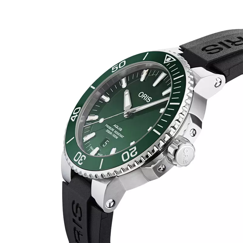Jam Tangan Pria Oris Aquis 01-733-7732-4157-07-4-21-64FC Date Men Green Dial Black Rubber Strap