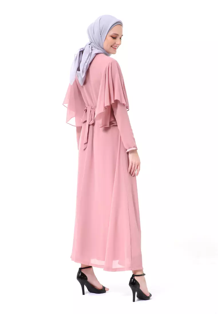 Hilda Dress Panjang Muslimah Wanita Long Sleeve High Quality Premium - Pink