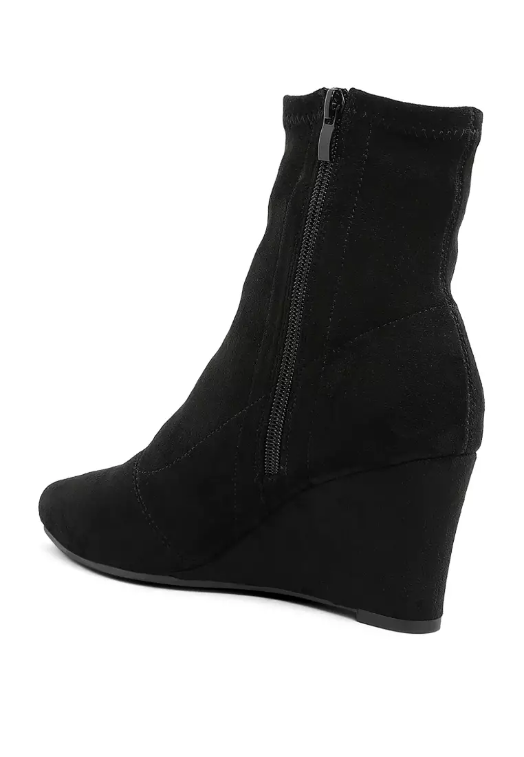 Microfiber Wedge Sock Boots in Black