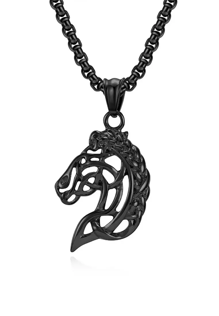Collana con testa di cavallo cava in acciaio al titanio JSC4008 316L_voghion.com