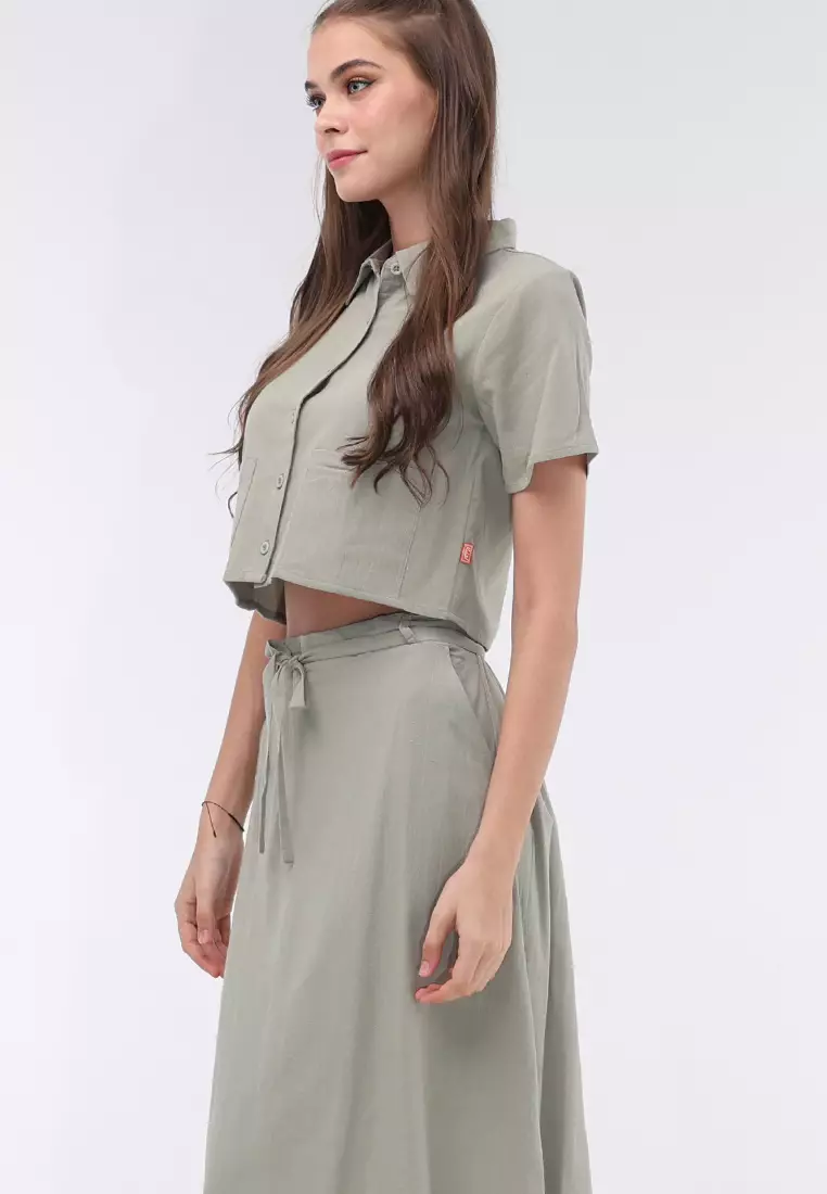 Short Sleeves Blouse/Skirt Terno