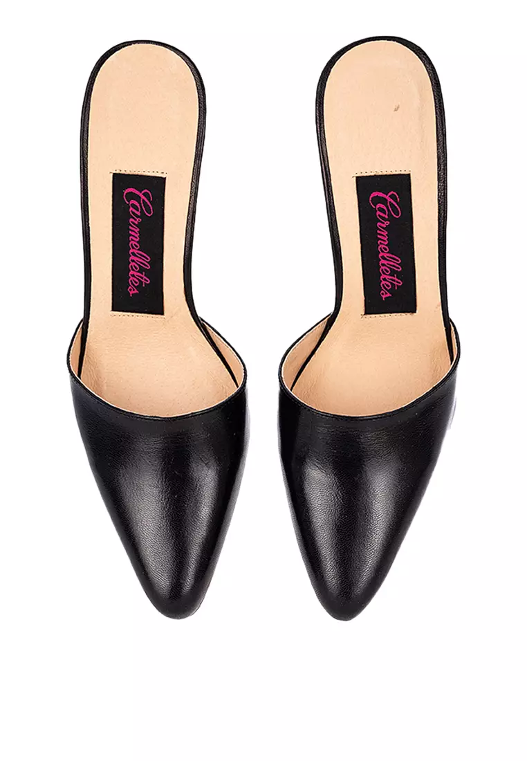 Pointed Toe Leather Mule Heels