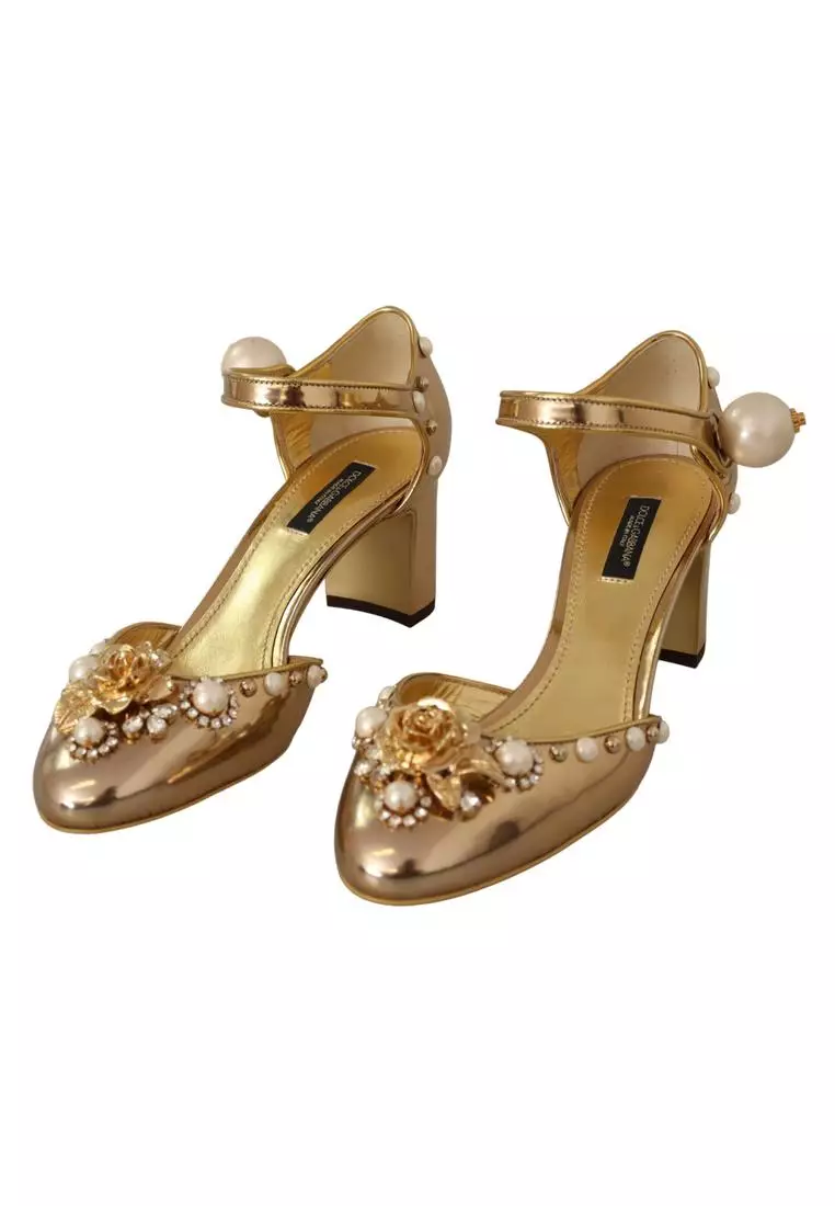 Gold sale leather pumps