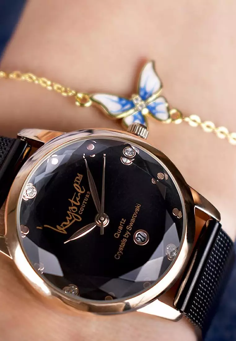 Krystalline Sleek Gold on Black Watch Embellished With SWAROVSKI® Crystals
