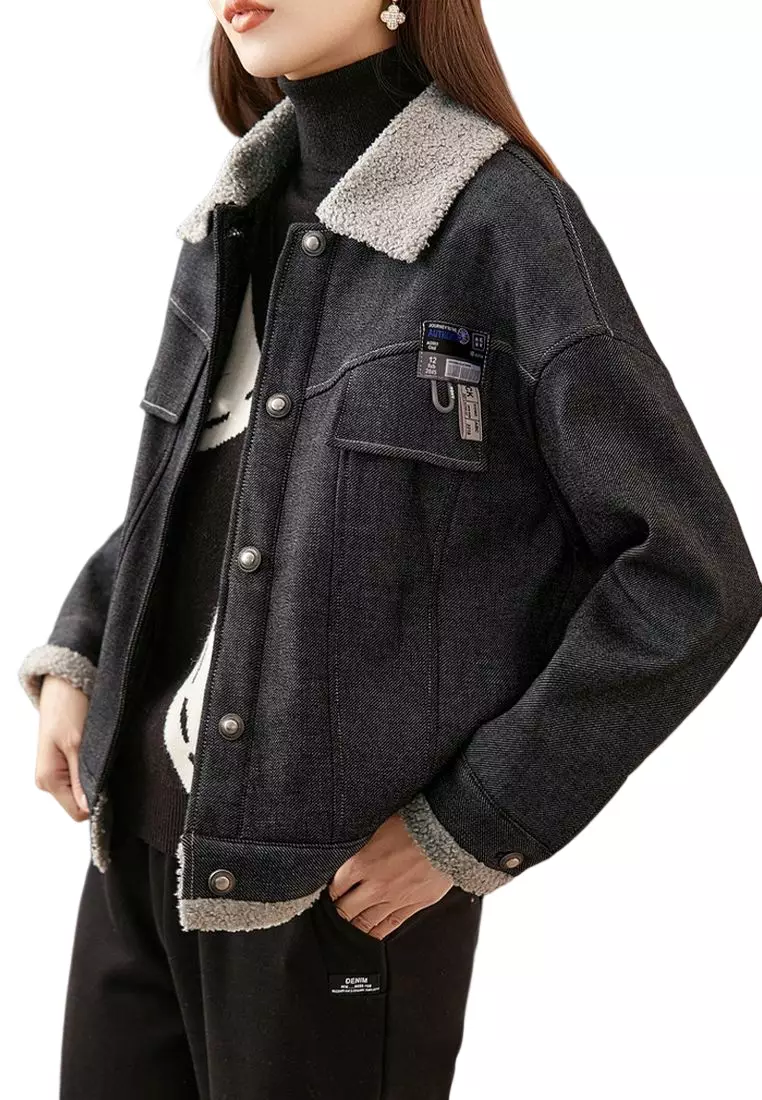 Warm fleece denim jacket sale