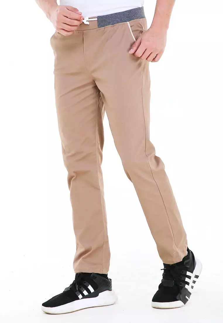 Locko Celana Panjang Chino Pria Karet Elastis Casual Long Pants Material Cotton ORIGINAL - Mocca