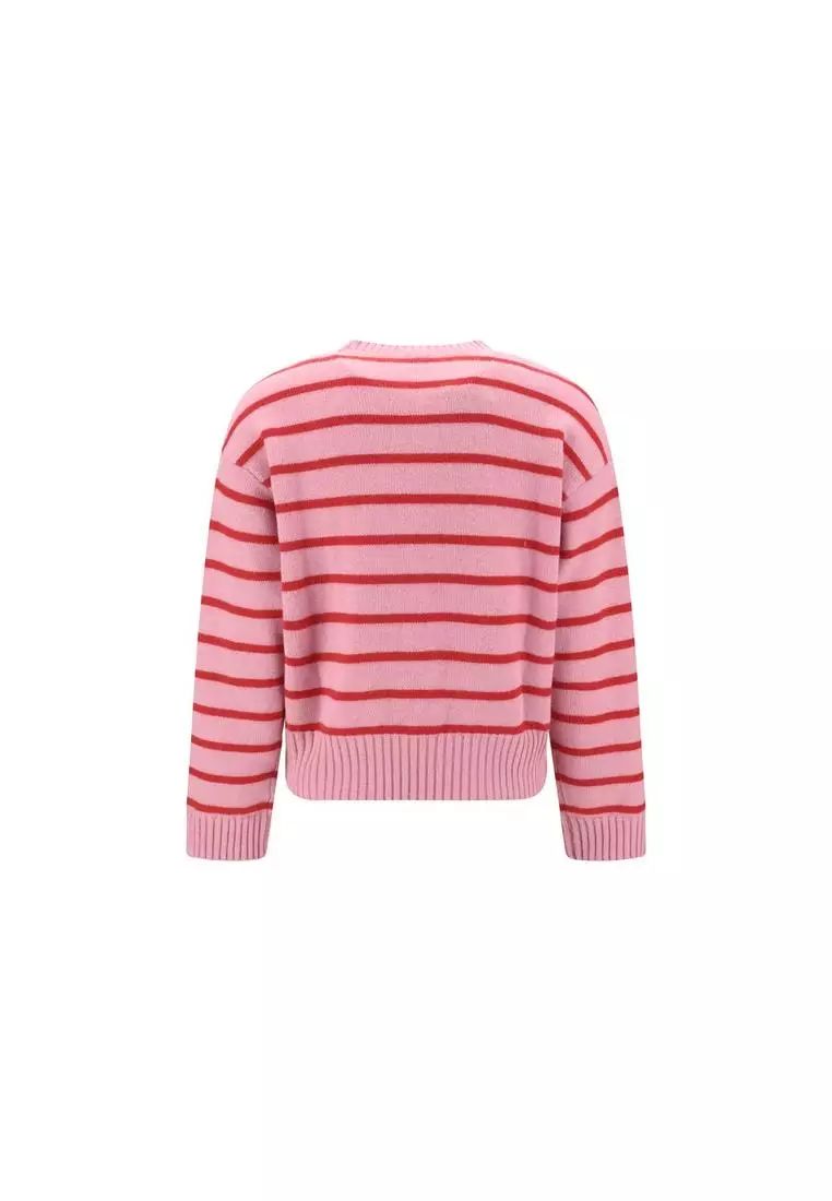 網上選購Pinko Striped Sweater with Ribbed Crew Neck 2025
