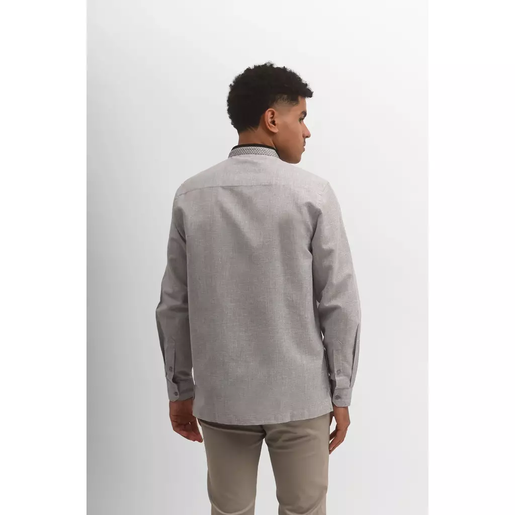 MANZONE - Kemeja Koko Lengan Panjang Pria Tabeeb Modern Fit - Grey