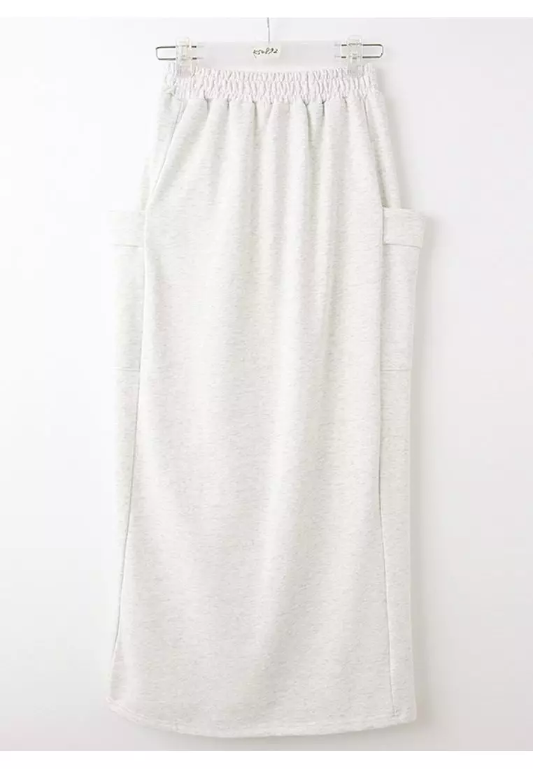 Casual Front Slit Pocket Elastic Waist Maxi Skirt [CA2991]