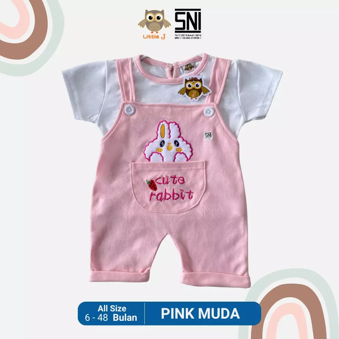 Overall Set Bayi Jumpsuit Singlet Anak Cewek Romper Celana Pendek Cute Rabbit PINK TUA