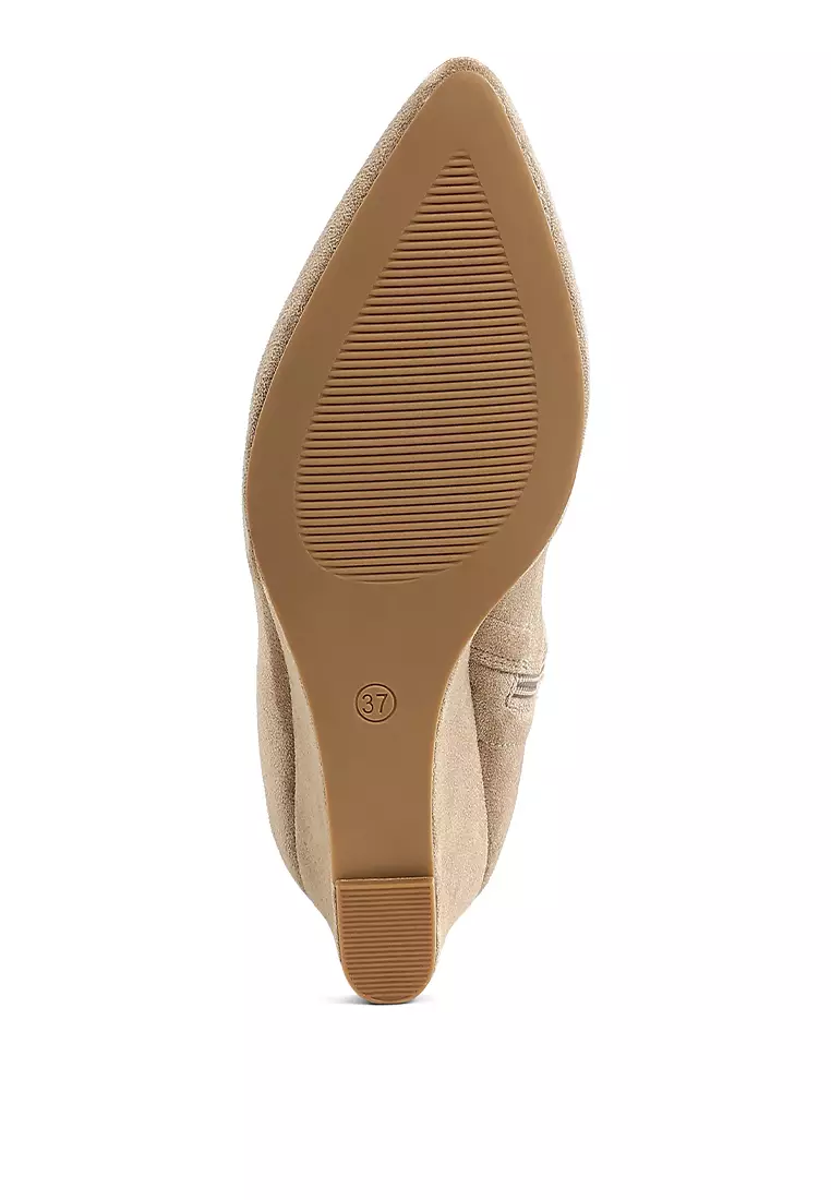 Microfiber Wedge Sock Boots in Beige