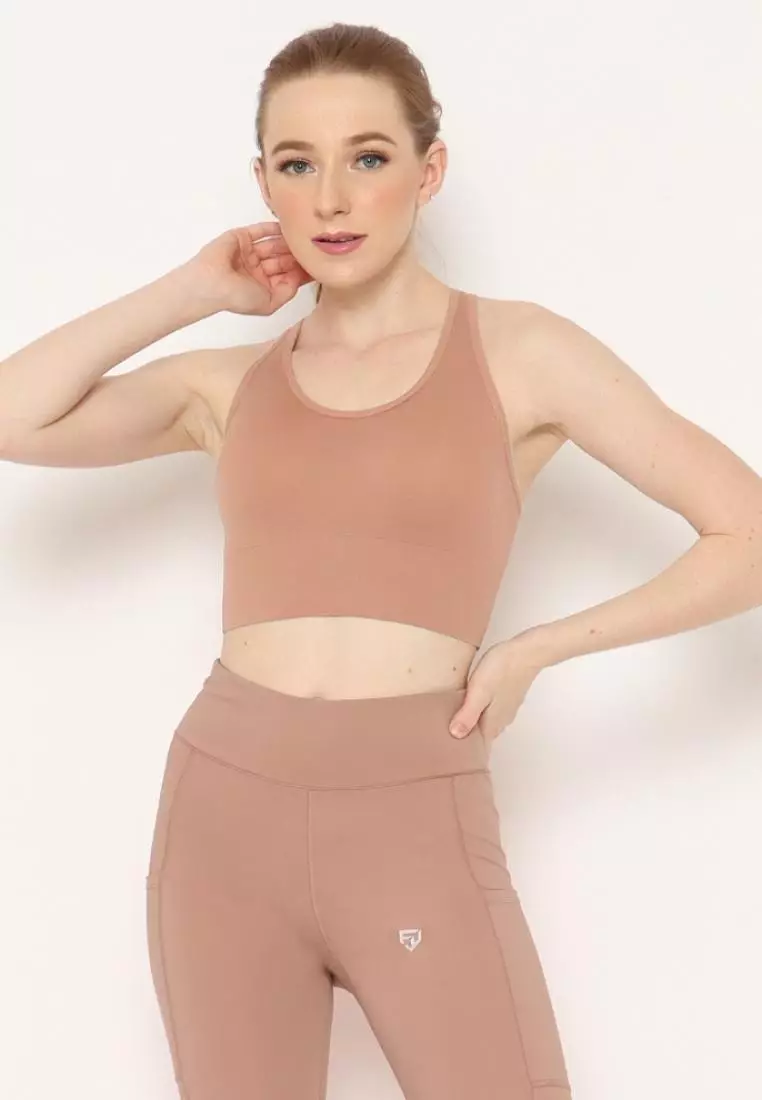 Fitwear - SportBra Olahraga Wanita RIN RIBBED CROP HOOK - Cappuccino