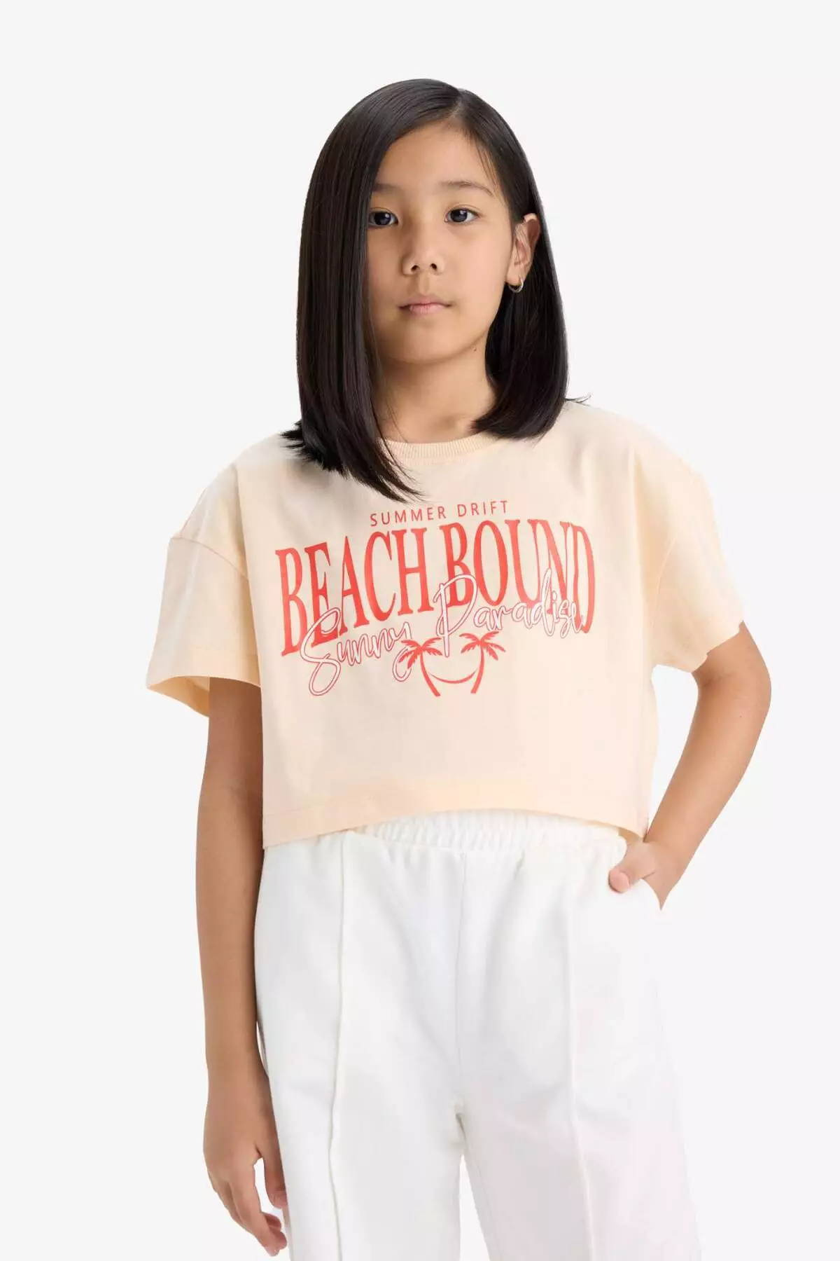 Girl's Crop Crew Neck Printed Short Sleeve T-Shirt E0385A825Sm