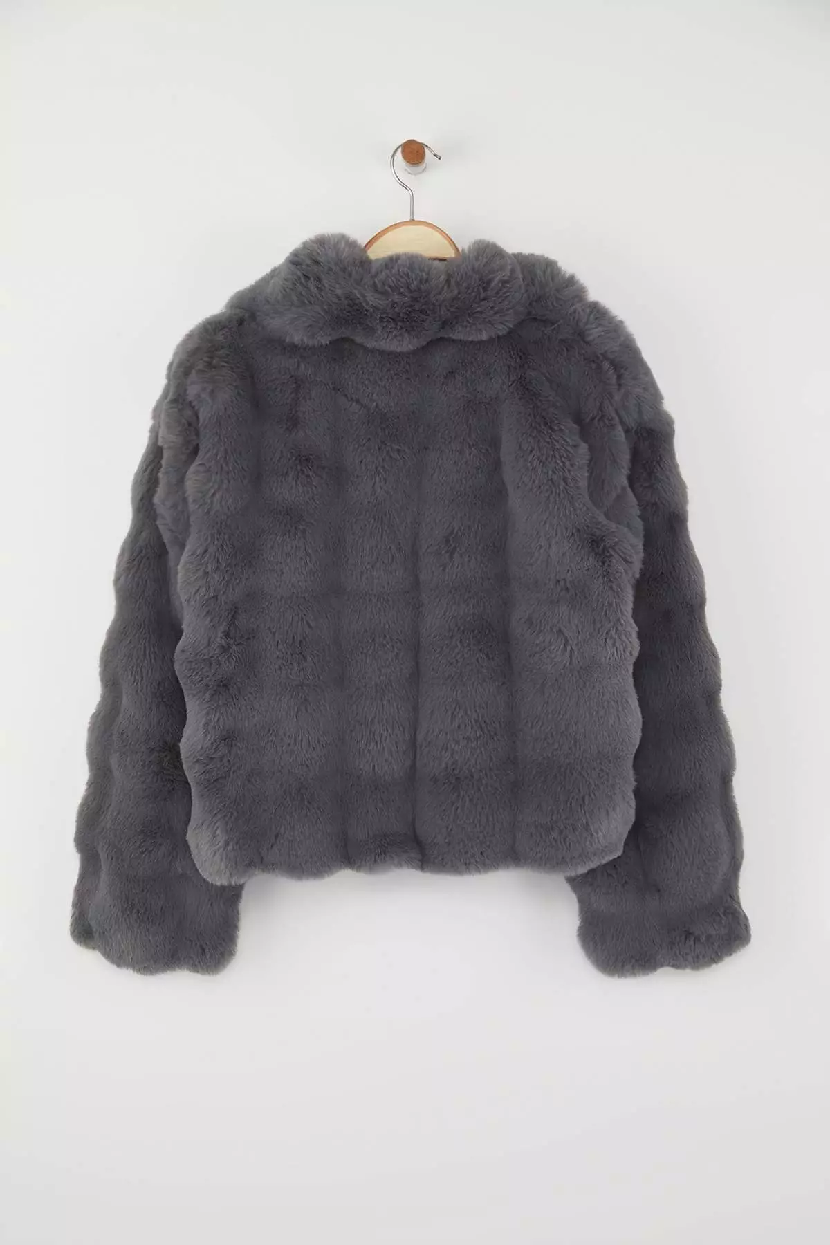 Gray Regular Fit Fur Coat