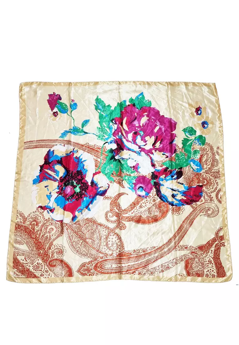 Tulipe Poly-Satin Square Scarf Beige