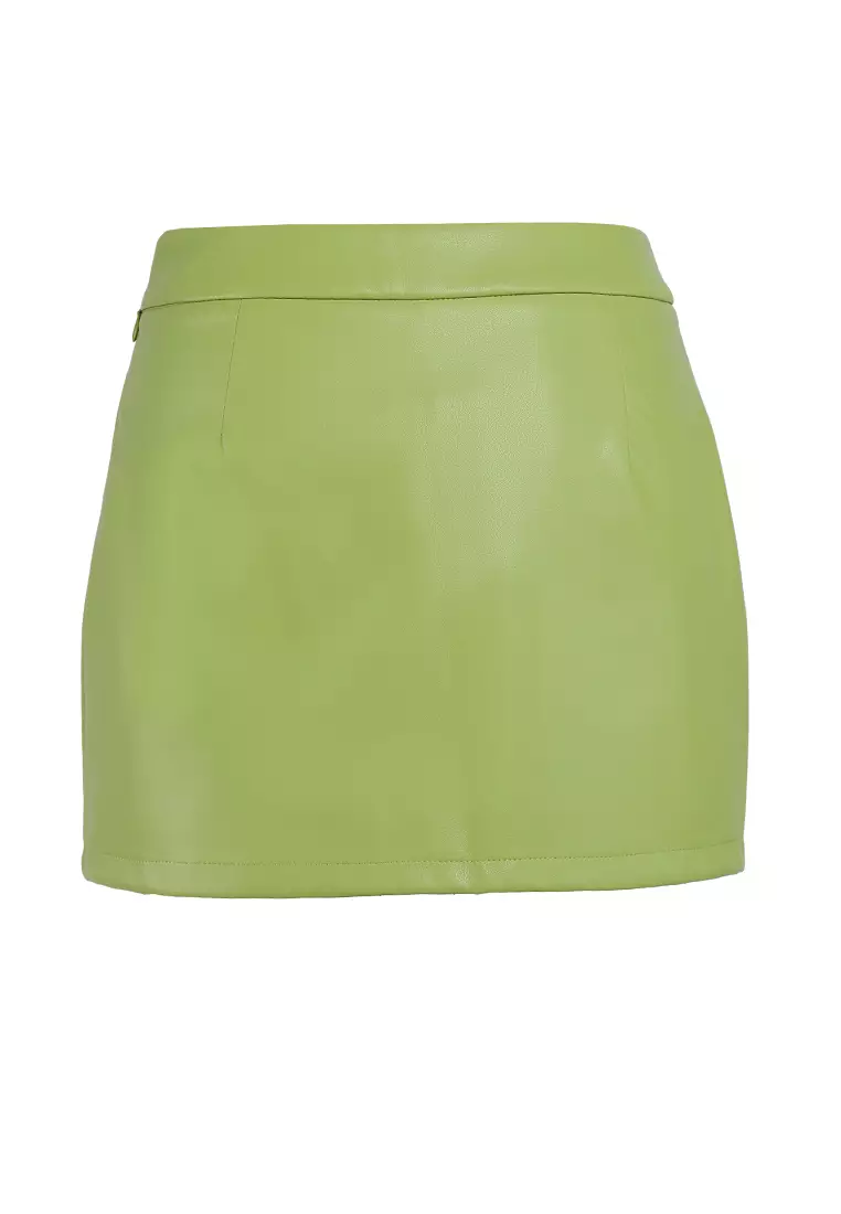 Lime Mid-Waist Solid Mini Skirt