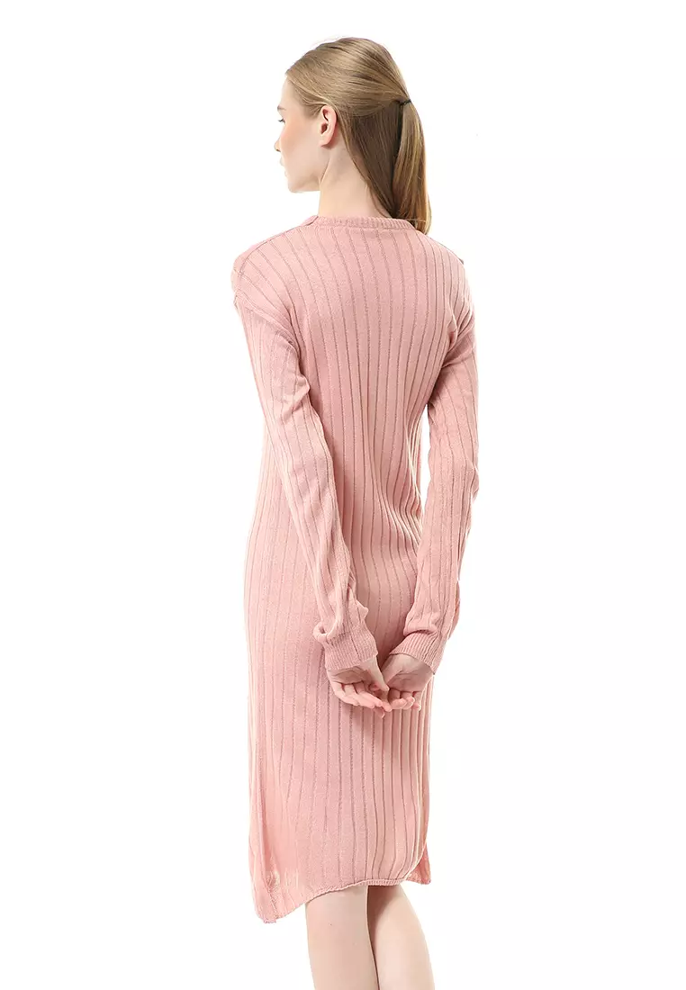 Adela Dress Rajut Tunik Wanita Motif Polos Long Sleeve Relaxed Fit - Dusty