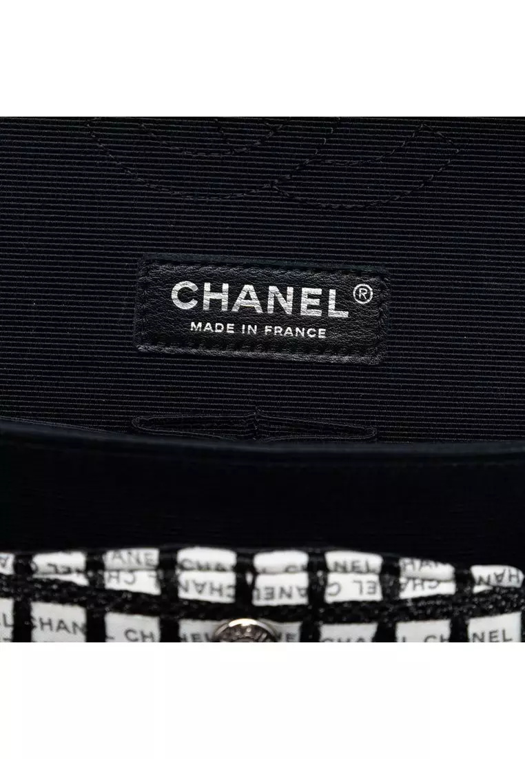 Pre-Loved Chanel Medium Classic Tweed And Ribbon Logo Double Flap