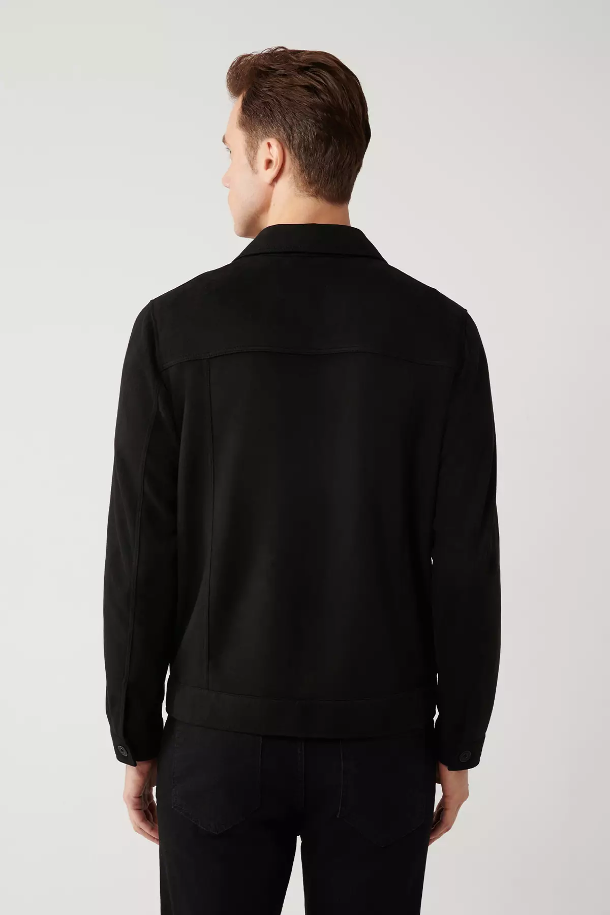 Men'S Black Classic Collar Suede Textured Seasonal Comfort Fit Coat A41Y6011