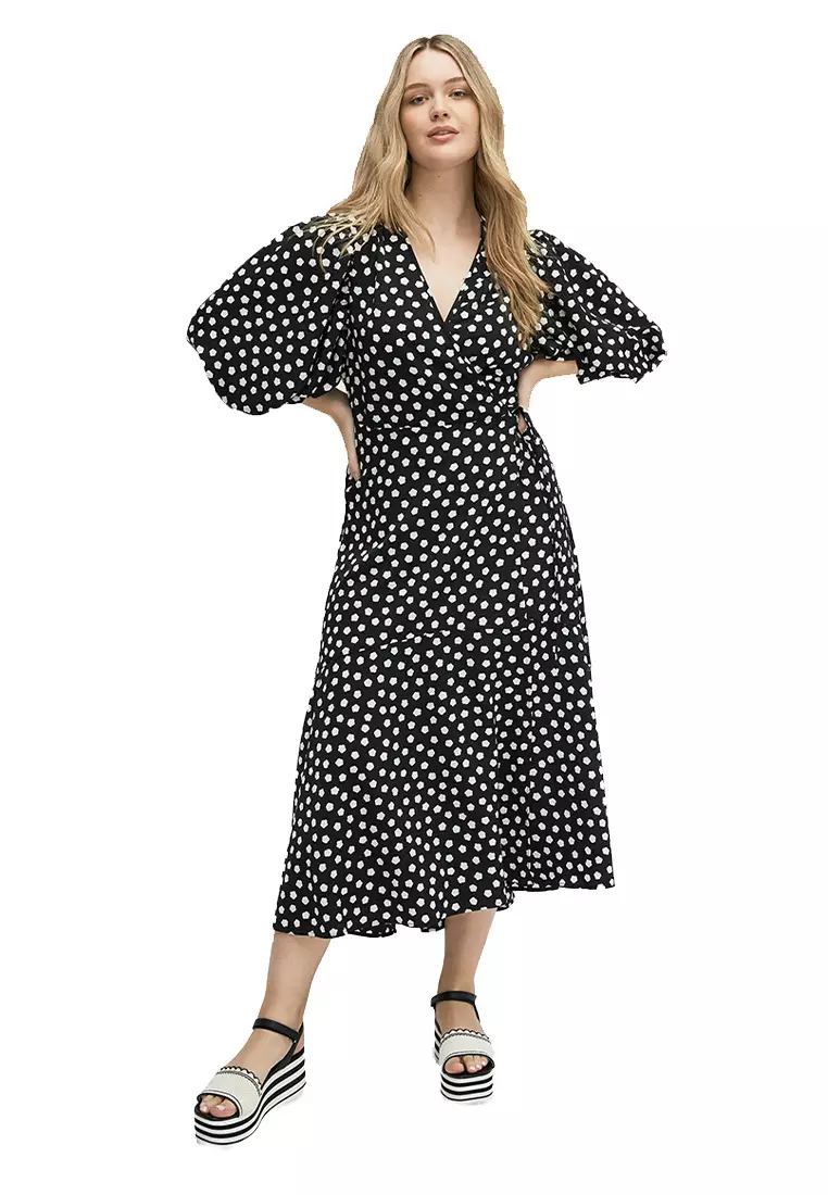 Cloud Dot Wrap Dress Black
