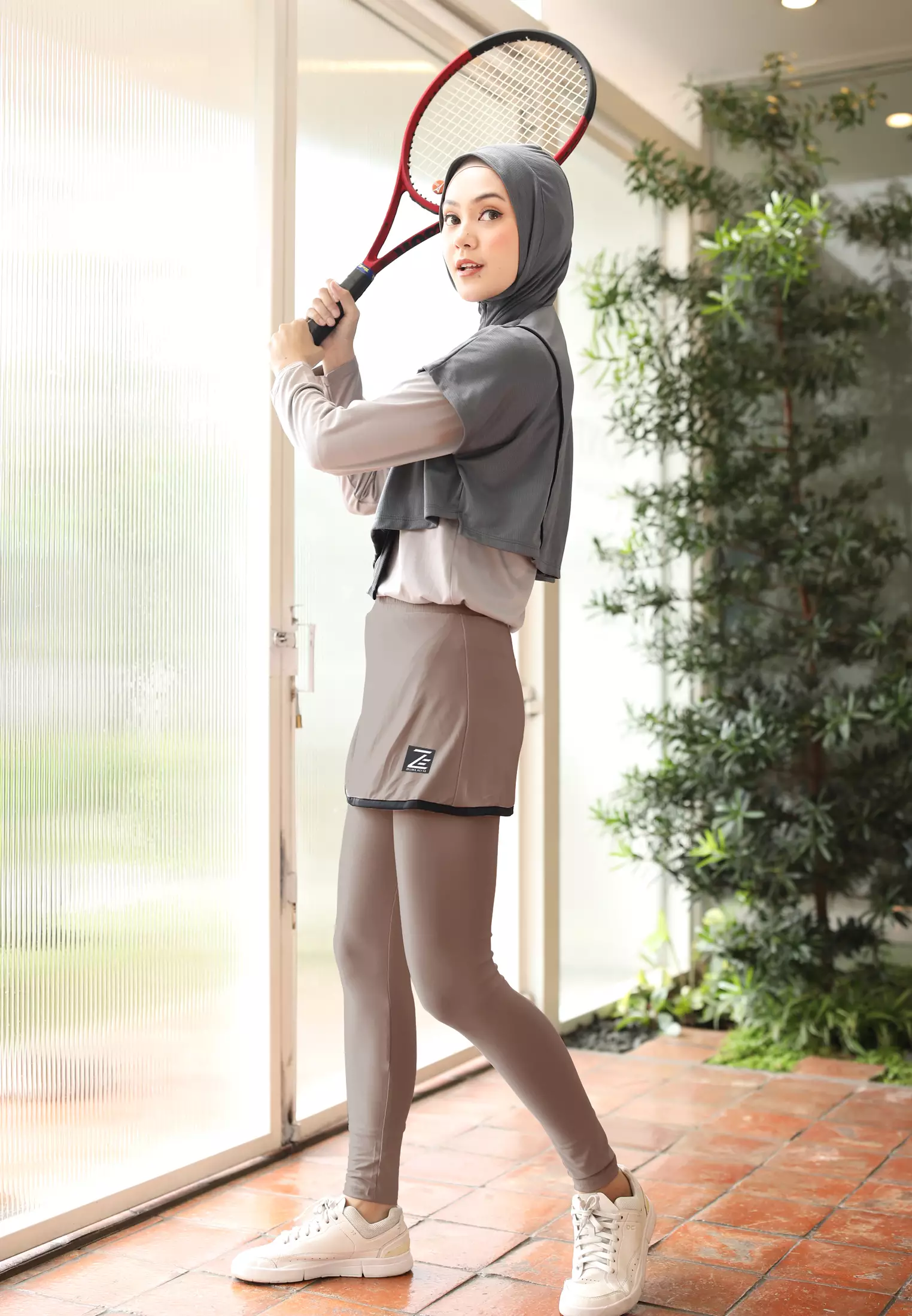 Zelena - Legging Rok Olahraga Wanita Tenis Padel - Mochaccino - XL 