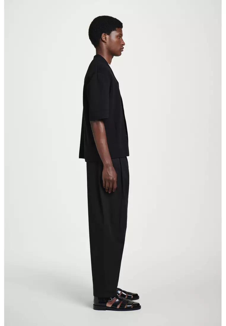 CROPPED ELASTICATED RELAXED-FIT WIDE-LEG TROUSERS