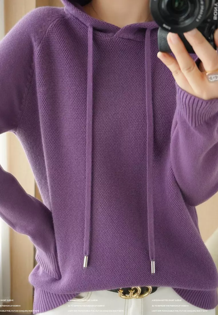 VANSASolid Color Hooded Knitted Sweater VCW-Kw-05232