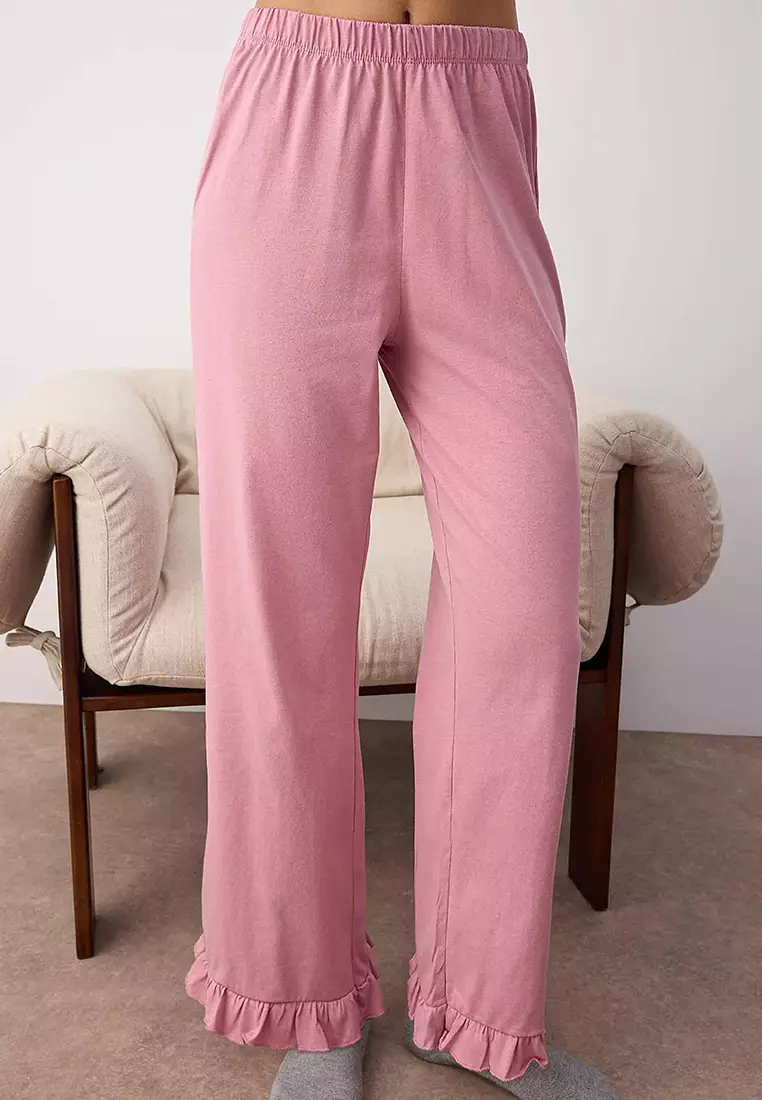 Dusty Rose 100% Cotton Ruffle Knitted Pajama Set Thmaw26Pt00057
