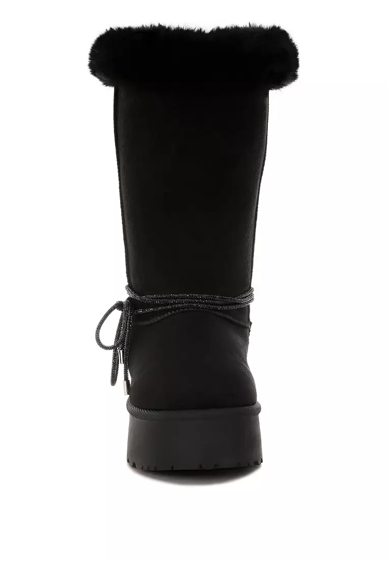 Fur Collar Anti-Skid Snow Boots in Black