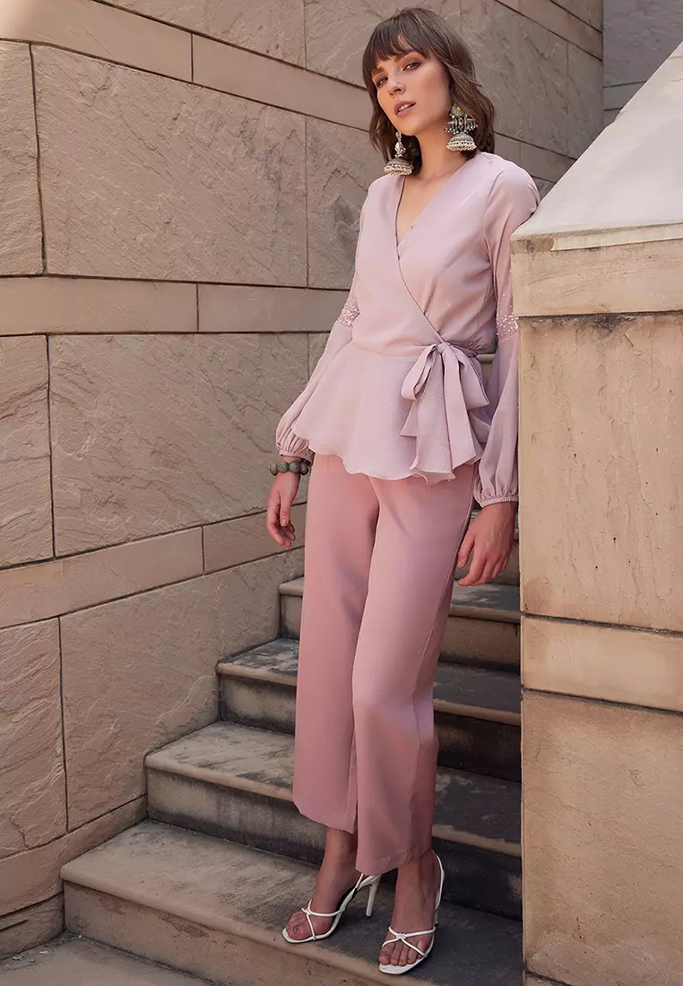 SIDDARTH TYTLER X FAballey Light Pink Straight Fit Trousers With Self Fabric Belt