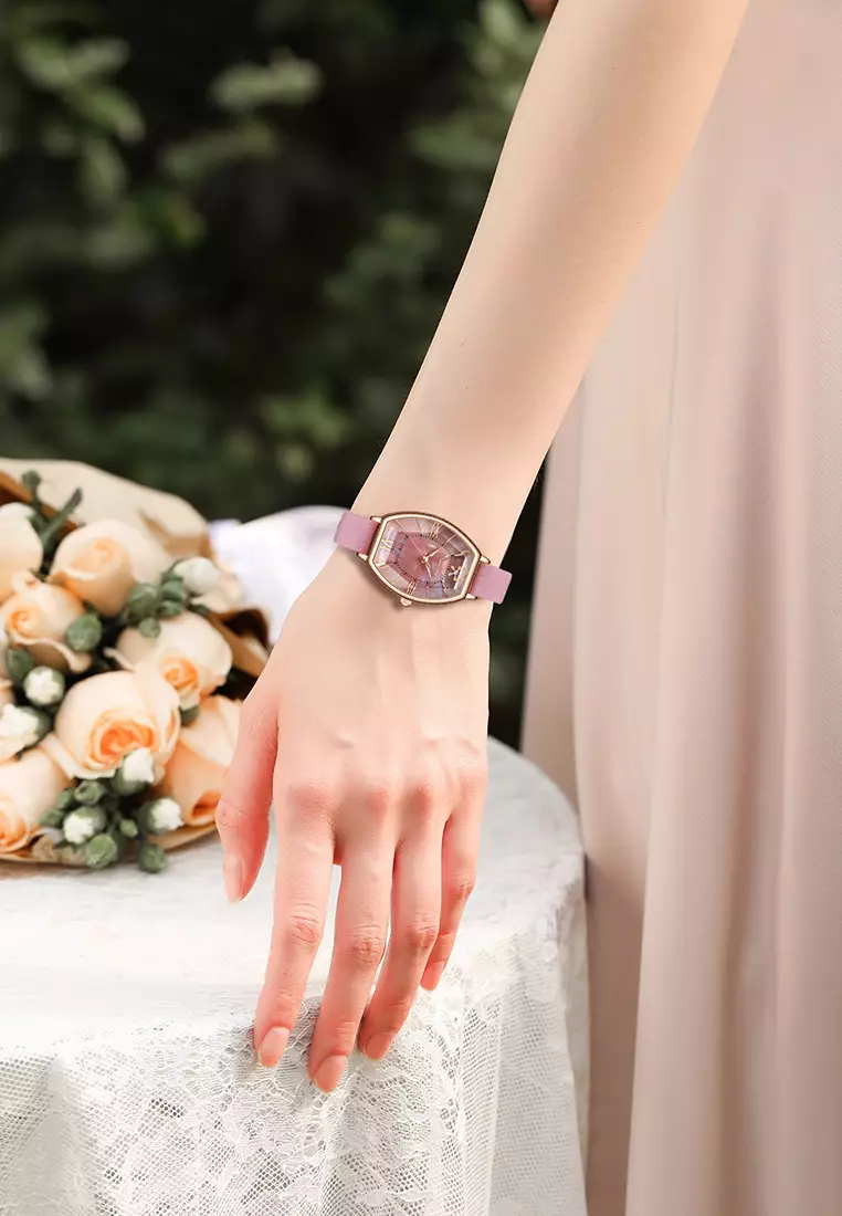 Jam Tangan Wanita Original Kasual Tali Kulit Elegan Style Jam Tangan Cewek SL6118 pink