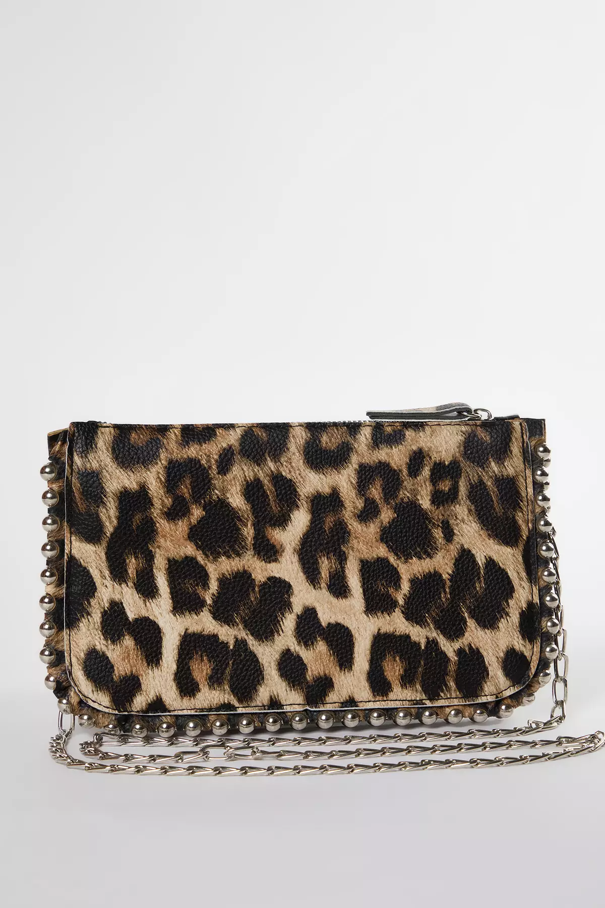 Brown Leopard Printed Studded Women's Wallet Bag - Cross Strap Twoaw25Oc00005
