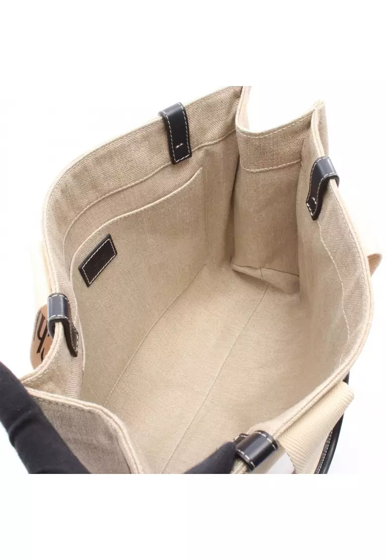 Pre-Loved Chloé WOODY Woody Medium Shoulder bag tote bag canvas leather beige black