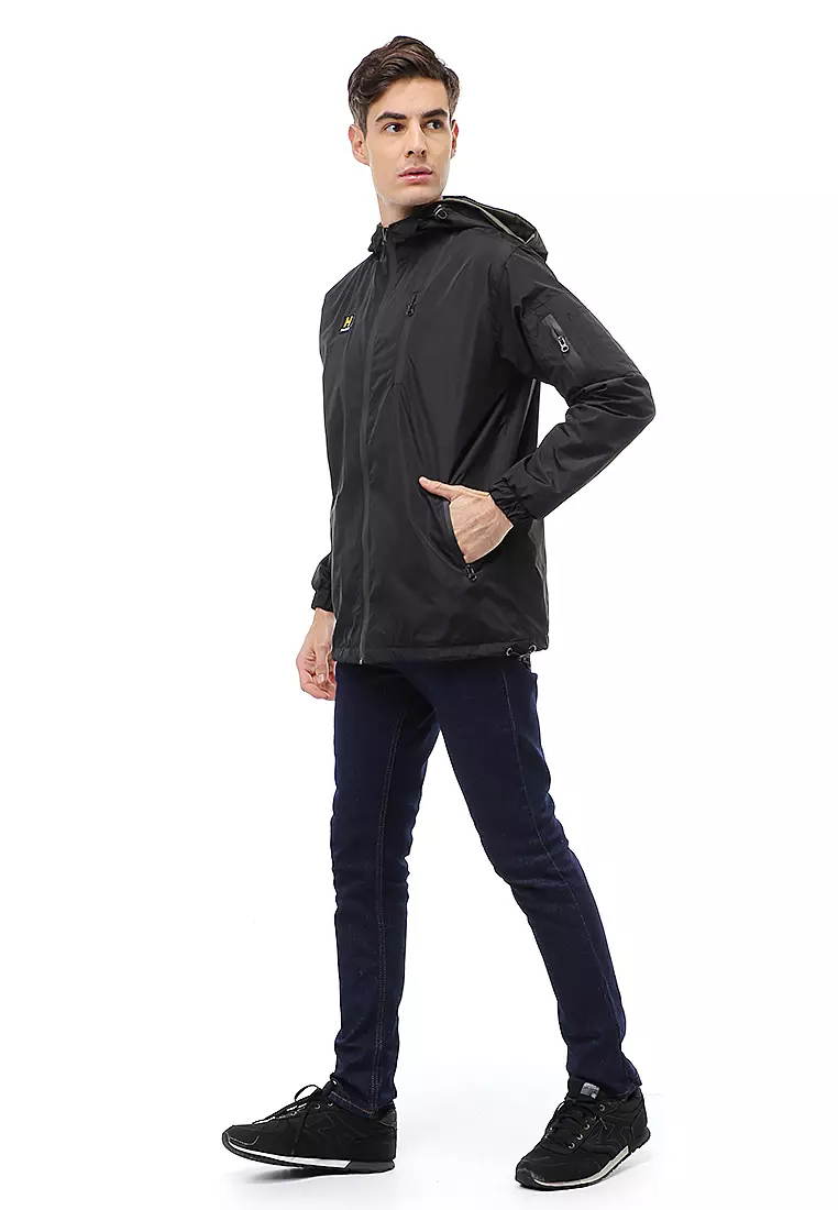 Clover Outerwear Jacket Hoodie Pria Waterproof Anti Air Material Taslan ORIGINAL - Black