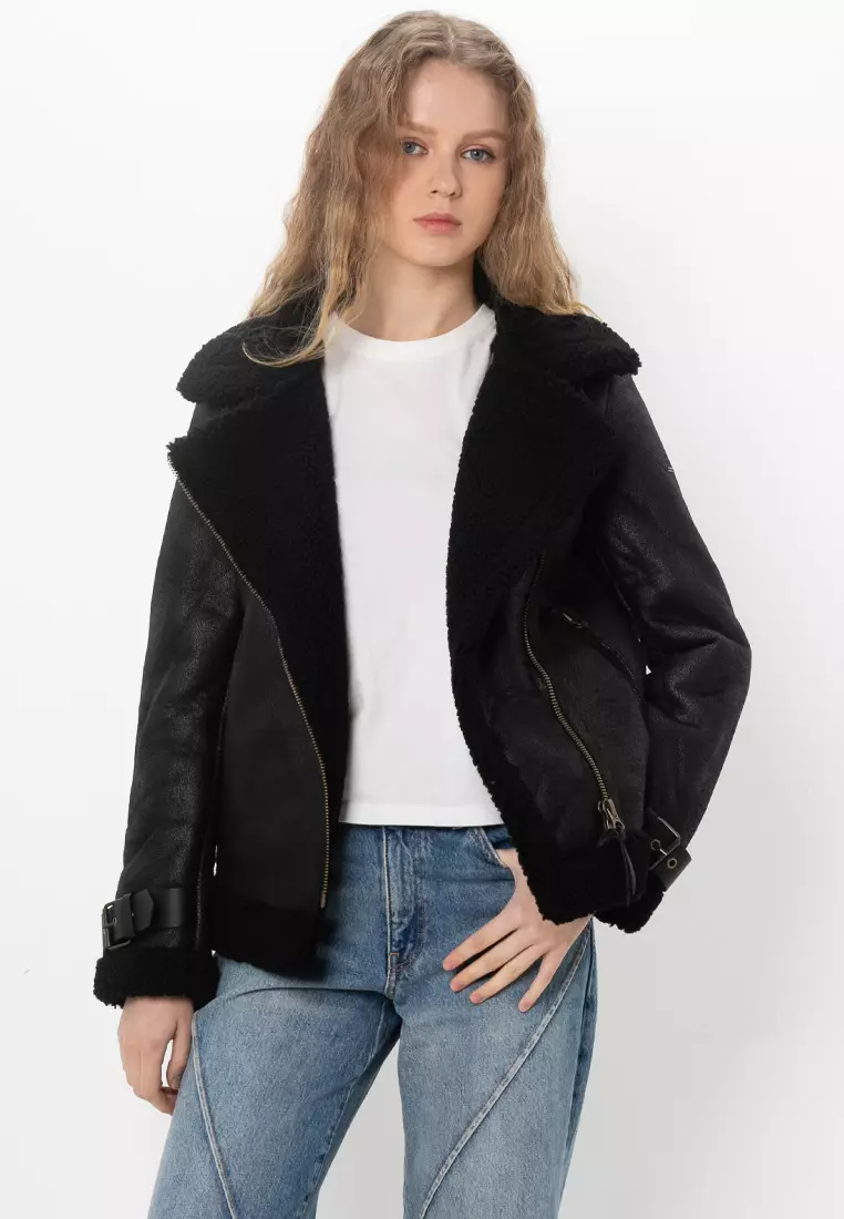 Faux Shearling Aviator Jacket