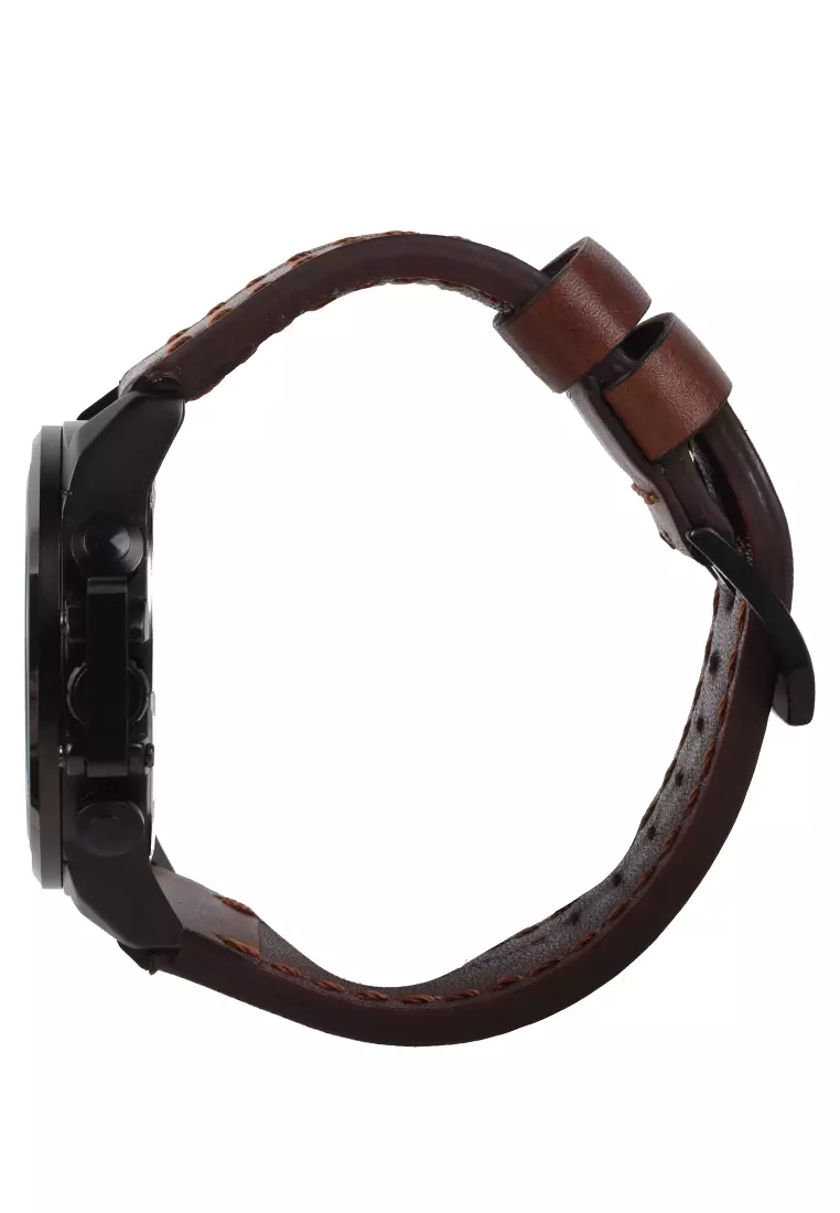 Alfa - Jam Tangan Pria - Black - Brown Leather Strap - 33025M-D