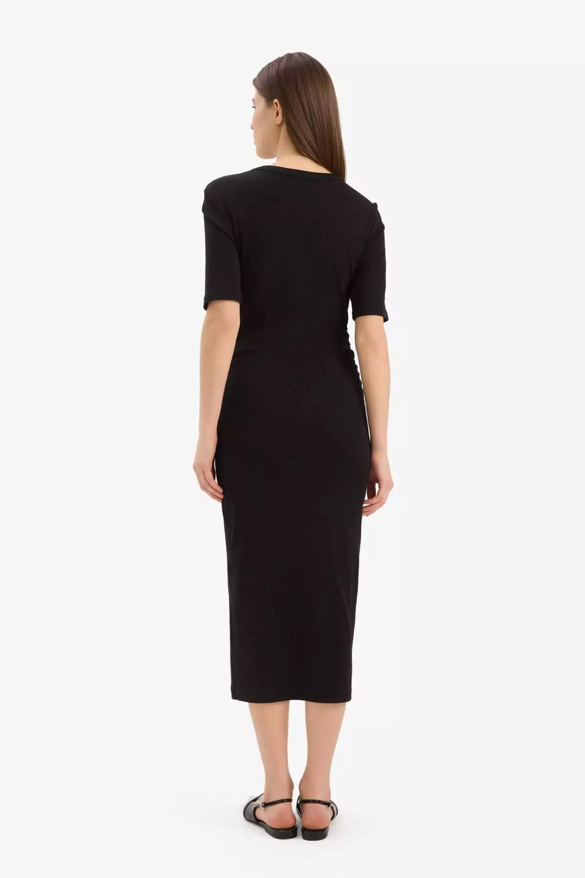 Bodycon Body Hugging Crew Neck Basic Plain Rib Short Sleeve Midi Dress E6003Ax25Sp