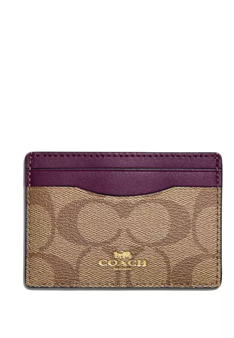Buy Coach Coach Card Case In Signature Canvas Brown/Boysenberry